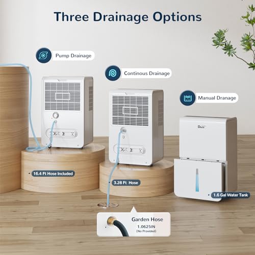 Dehumidifiers with Pump/Hose for Basements 50 Pint (70 Pint 2012 DOE) Energy Star Certified Dehumidifiers with WIFI for 4500 Sq.Ft Large Room,Dehumidifiers for Home,white