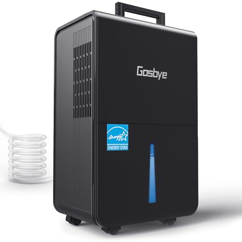 Gasbye 4500 Sq. Ft. Energy Star Dehumidifier for Basement with Drain Hose, Max 115 Pints/Day Dehumidifier for Large Room, Powerful Humidity Control, Easy Drainage, Auto-restart, Black