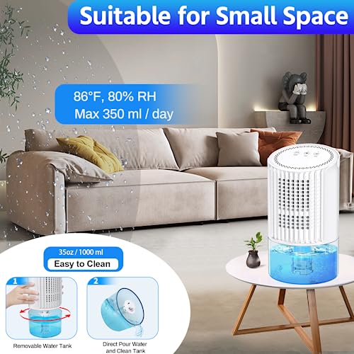 Dehumidifiers for Home - 35oz Bathroom Dehumidifier Portable Small Dehumidifier with Auto Defrost Function,2 Working Modes,Smart Auto-Off,Ultra Quiet for Bedroom,Basement,Room,Wardrobe,Kitchen - White