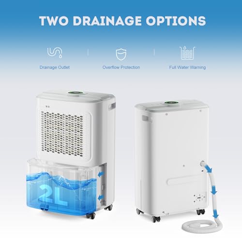 Dehumidifier for Basement 2500 Sq.Ft, 31 Pints Dehumidifiers for Home Large Room with Drain Hose for Bathroom, 2L Water Tank, Dry Clothes Mode, Intelligent Humidity Control with Timer Auto Shut Off