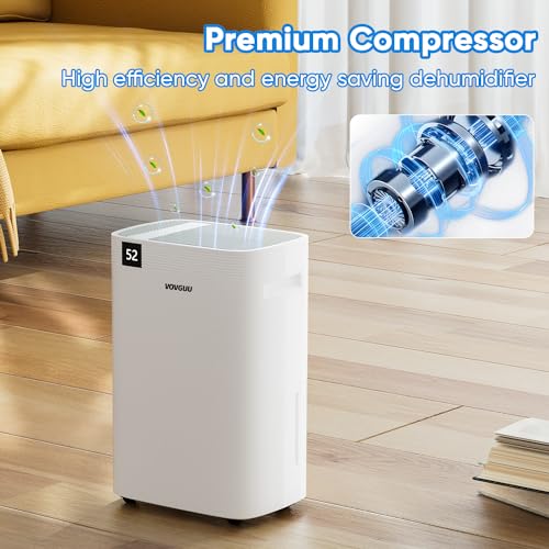 VOVGUU 4500 Sq.Ft 52 Pints Dehumidifier for Basement and Home with Drain Hose & Water Tank, 3 Smart Modes, Humidity Control, Auto Defrost, 24H Timer- 2024 Energy Star Dehumidifer for Large Room