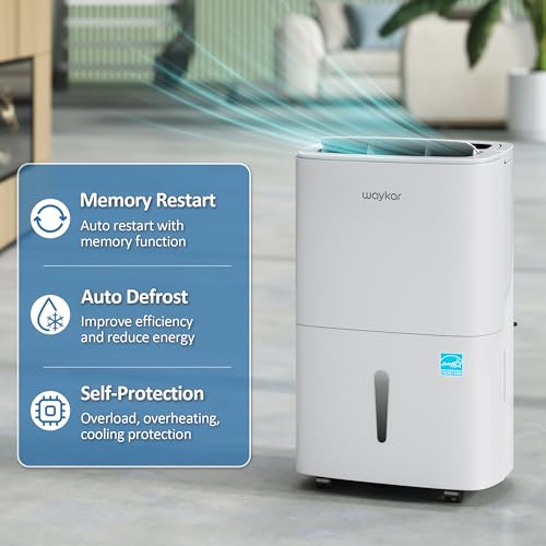 Waykar 150 Pints Energy Star Dehumidifier with Pump for Spaces up to 7,000 Sq. Ft at Commercial and Industrial Large Room, Warehouse, Home, Basement, Bedroom with Drain Hose, Auto Defrost, Self-Drying
