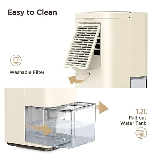 Heelay Dehumidifiers for Home Damp, 320 sq. ft Smart Electric Dehumidifier 40 OZ with Auto Shut off/35dB Ultra Quiet/7 Colorful Lights/Portable Handle for Closets RV Bedroom Bathroom Camper Bacement