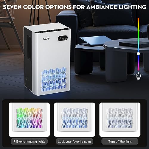 Dehumidifier, ToLife Dehumidifiers for Bedroom, 95 OZ Water Tank, (950 sq.ft) Quiet Small Dehumidifiers for Basement Home Bathroom with Auto Shut Off, 7 Colors LED Light, White