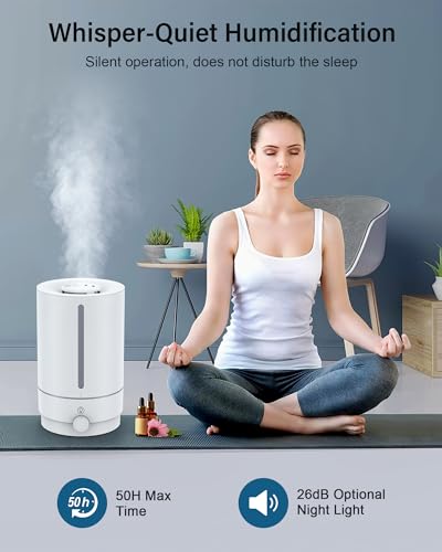 Marnetstone Humidifiers for Bedroom, 5L Top Fill Cool Mist Humidifiers with Oil Diffuser, Ultrasonic Humidifiers for Large Room, Home, Nursery, Office, Plants, 360° Nozzle
