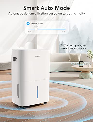 GoveeLife Smart Dehumidifier for Basement 4,500 Sq.Ft, 50 to 109 Pint Auto Humidity Control, Drain Hose, 2.0Gal Bucket, Energy Star Most Efficient H7151, WiFi Dehumidifiers for Large Room