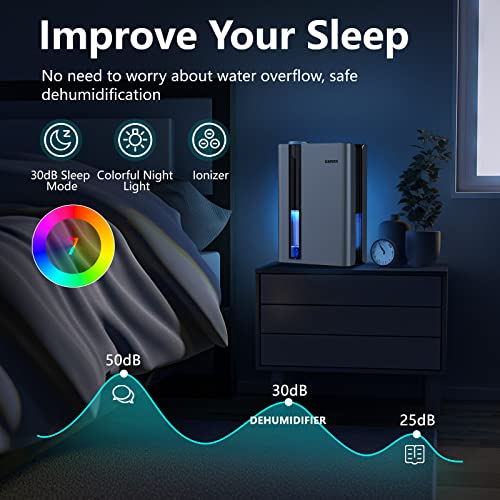 SIMSEN 95oz Dehumidifiers for Home, 800 sq ft Quiet Dehumidifier with Reusable Filter and Ionizer, Small Dehumidifier with Drain Hose, Dehumidifiers for Bedroom Bathroom Basements Closet RV