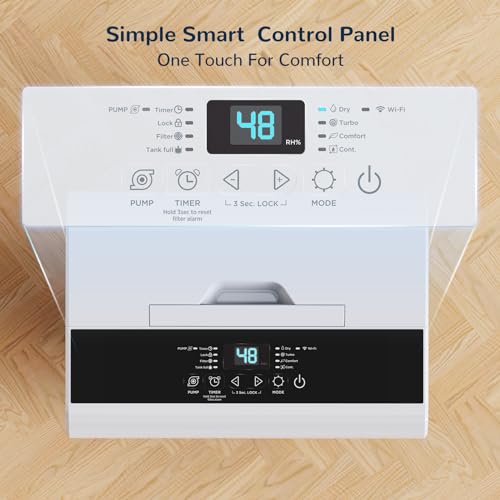 Dehumidifiers with Pump/Hose for Basements 50 Pint (70 Pint 2012 DOE) Energy Star Certified Dehumidifiers with WIFI for 4500 Sq.Ft Large Room,Dehumidifiers for Home,white