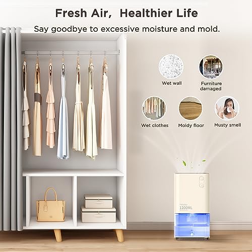 Heelay Dehumidifiers for Home Damp, 320 sq. ft Smart Electric Dehumidifier 40 OZ with Auto Shut off/35dB Ultra Quiet/7 Colorful Lights/Portable Handle for Closets RV Bedroom Bathroom Camper Bacement