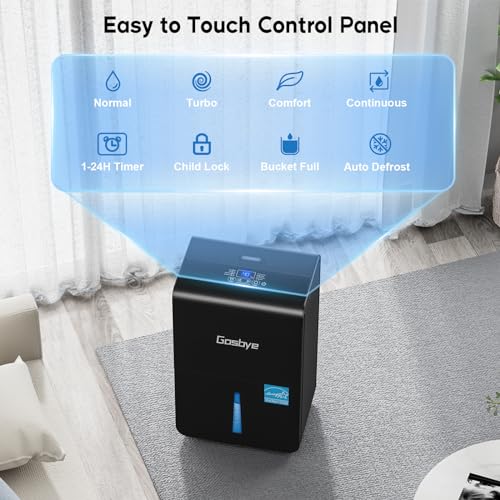Gasbye 4500 Sq. Ft. Energy Star Dehumidifier for Basement with Drain Hose, Max 115 Pints/Day Dehumidifier for Large Room, Powerful Humidity Control, Easy Drainage, Auto-restart, Black