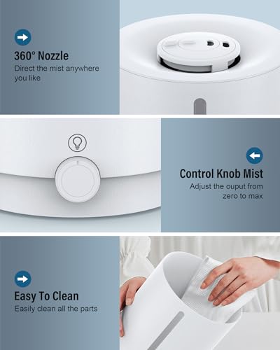 Marnetstone Humidifiers for Bedroom, 5L Top Fill Cool Mist Humidifiers with Oil Diffuser, Ultrasonic Humidifiers for Large Room, Home, Nursery, Office, Plants, 360° Nozzle