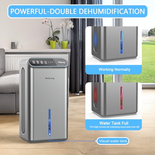 Dehumidifier for Home, 85 OZ Water Tank, (800 sq.ft.) Small Dehumidifier with Drain Hose for Bathroom Bedroom with Auto Shut Off, Timer, 7 Colors LED (Sliver Grey)
