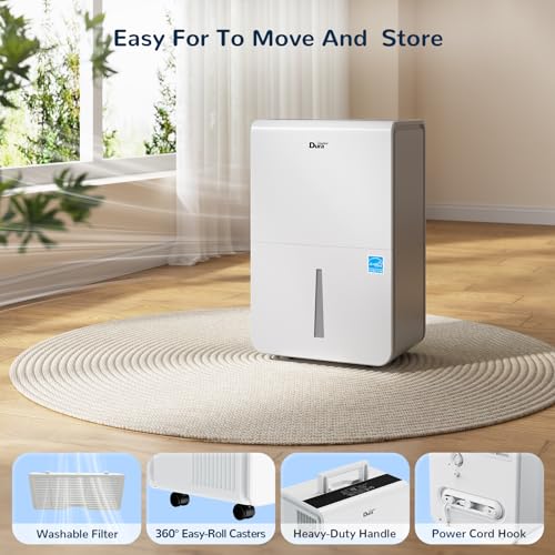Dehumidifiers with Pump/Hose for Basements 50 Pint (70 Pint 2012 DOE) Energy Star Certified Dehumidifiers with WIFI for 4500 Sq.Ft Large Room,Dehumidifiers for Home,white