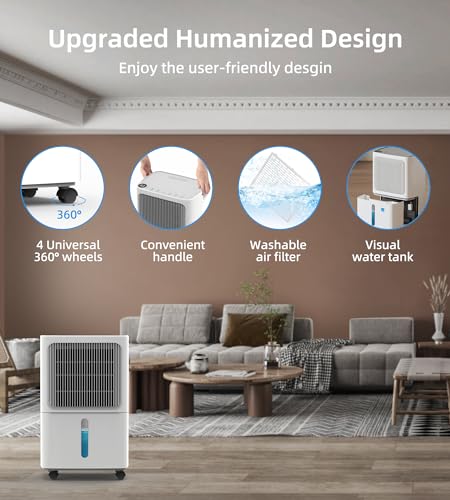 VEAGASO 2500 Sq. Ft Dehumidifier for Basement, 34 Pint Dehumidifiers For Home, Large Room, Auto Drain or Manual Drainage, Digital Control Panel, Auto Defrost, 24H Timer, Child Lock