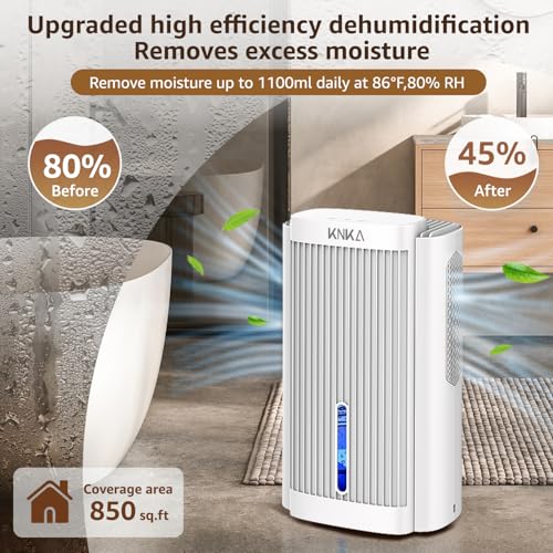 Dehumidifier,95 OZ Water Tank, (850 sq. ft) Quiet Dehumidifier for Basement, Bathroom, RV, Closet, Bedroom with Auto Shut Off, Sleep Mode,7 Colors LED Light, Dehumidifiers for Home (White）