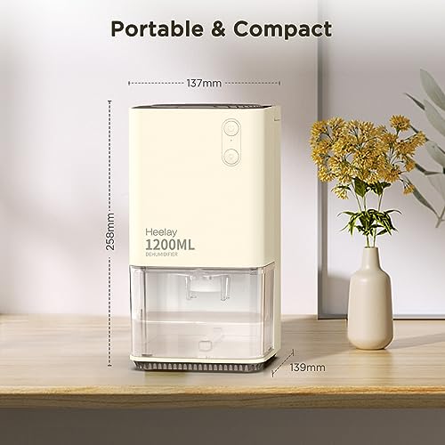 Heelay Dehumidifiers for Home Damp, 320 sq. ft Smart Electric Dehumidifier 40 OZ with Auto Shut off/35dB Ultra Quiet/7 Colorful Lights/Portable Handle for Closets RV Bedroom Bathroom Camper Bacement