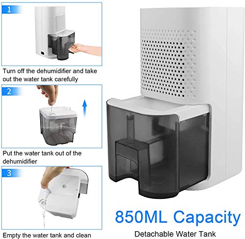 Small Quiet Dehumidifiers 30oz 850ml Portable Electric Dehumidifier with Smart Features Auto-Off for Damp Home, Room, Bedroom, Bathroom Wardrobe, Basement, Office