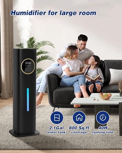 Humidifier Large Room Bedroom with Night Light, 2.1Gal(8L) Humidifiers for Home with Essential Oil Diffuser, Top Fill Whole House Cool Mist Humidifiers for Plants Baby Kids Adults(Black)