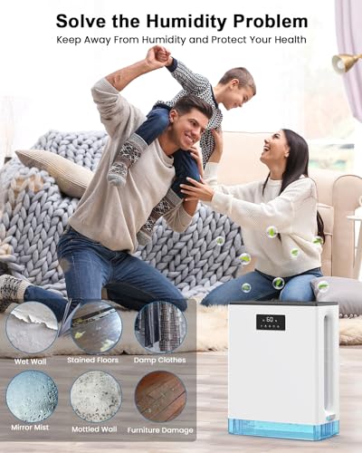 BIZEWO Dehumidifier for Home, 101 oz Water Tank, (950 sq.ft) Dehumidifiers for Basement, Bathroom, Bedroom with Auto Shut Off, Large Room Dehumidifier with 2 Working Mode, Defrost, 7 Colors LED Light