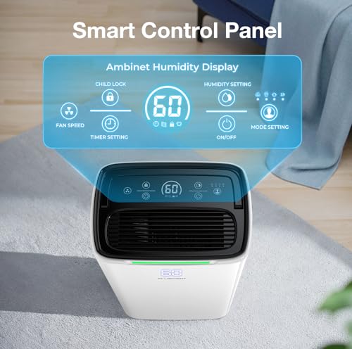 5000 Sq.ft Dehumidifier for Basement, PLUSCENT 52 Pints Quiet Dehumidifiers with Drain Hose for Home Large Room Bedroom, Smart Humidity Control & Monitor, 4 Operation Modes, 24H Timer, Auto Defrost