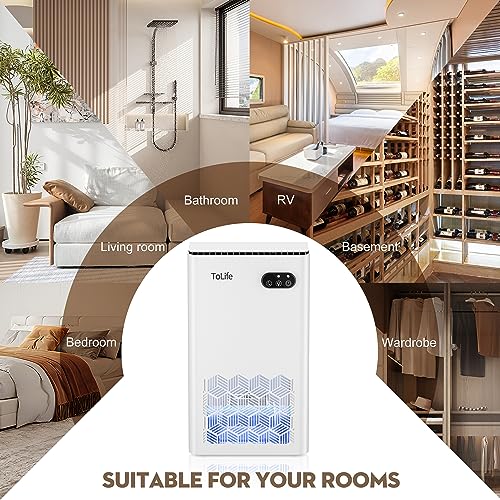 Dehumidifier, ToLife Dehumidifiers for Bedroom, 95 OZ Water Tank, (950 sq.ft) Quiet Small Dehumidifiers for Basement Home Bathroom with Auto Shut Off, 7 Colors LED Light, White