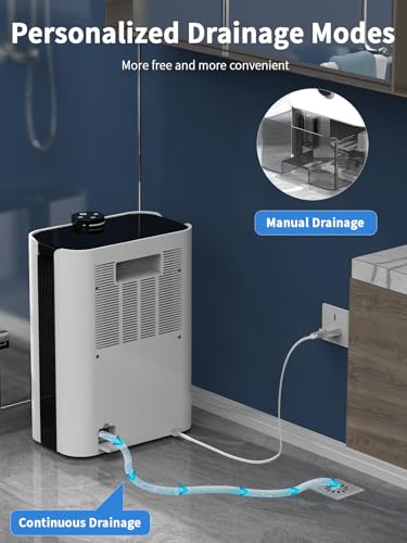 Dehumidifiers for Home,70 OZ Water Tank(1000 sq.ft), Small Dehumidifier with Drain Hose,Quiet Dehumidifier for Bathroom Bedroom Basement,Air Damp Rid,Auto Shut Off,Colors LED Lights,Two Working Modes