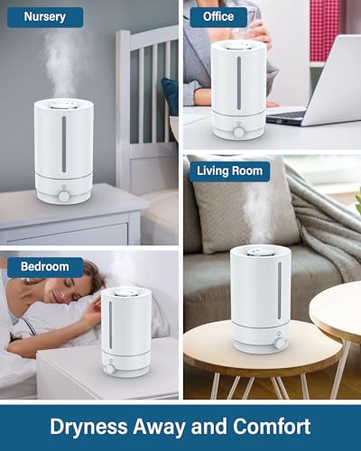 Marnetstone Humidifiers for Bedroom, 5L Top Fill Cool Mist Humidifiers with Oil Diffuser, Ultrasonic Humidifiers for Large Room, Home, Nursery, Office, Plants, 360° Nozzle