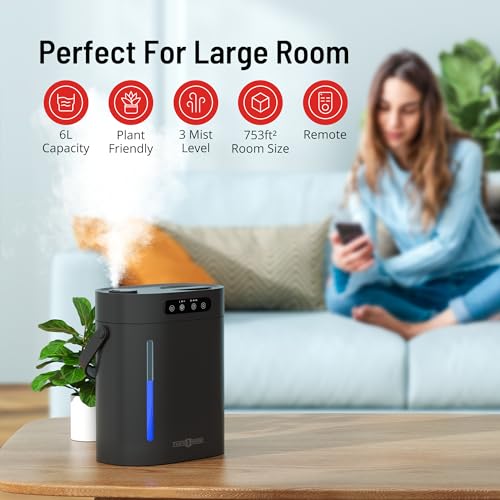 Humidifier for Bedroom Large Room, PARIS RHÔNE 6L Cool Mist Top Fill Humidifier & Essential Oil Diffuser, 60Hours, Sleep Mode, Remote Control, Night Light,3-Mist, Ultrasonic Quiet Humidifier