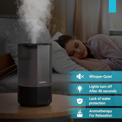 Livatro 4L Top Fill Humidifiers for Bedroom Large Room Nursery, Cool Mist Humidifier With Ultrasonic Quiet, Auto Shut-off and Easy to Clean, Last up to 40 Hours, Black