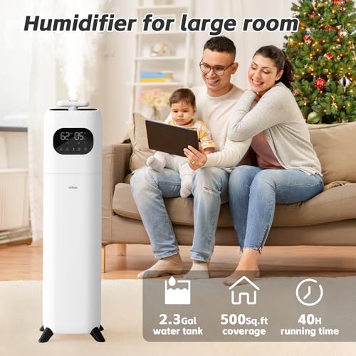 Humidifiers for Bedroom Large Room, 2.3Gal/9L Quiet Humidifiers for Bedroom with Timer, 360°Nozzle, Aroma Box, 3 Speed Ultrasonic Cool Mist Humidifier with Humidistat for Baby Nursery Yoga Plants