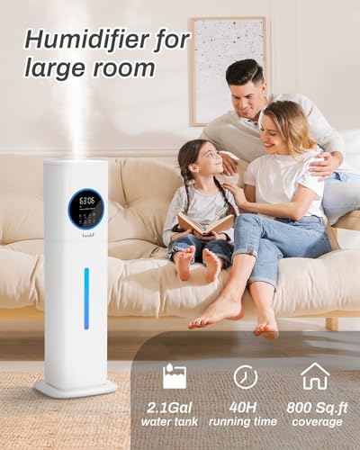 Warm and Cool Mist Humidifiers for Bedroom Home, 2.1gal Quiet Humidifier for Large Room up to 500 ft with Customized Humidity, Night Light, Easy Top Fill, 12H Timer, Essential Oil, Child Lock