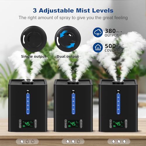 6.5L Humidifiers for Bedroom and Home, Cool and Warm Mist Humidifiers for Home & Plants, Mist Top Fill Desk Humidifiers Essential Oil Diffuser with Adjustable Mist,360°Nozzle，Auto Shut-Off,black