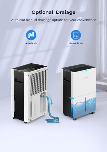 1500 Sq.ft Dehumidifier for Basement and Bedroom, Aiusevo 22 Pint Dehumidifiers for Home, Auto and Manual Drainage, Intelligent Humidity Control, 3 Operation Modes, Ideal for Room, Bathroom, RV