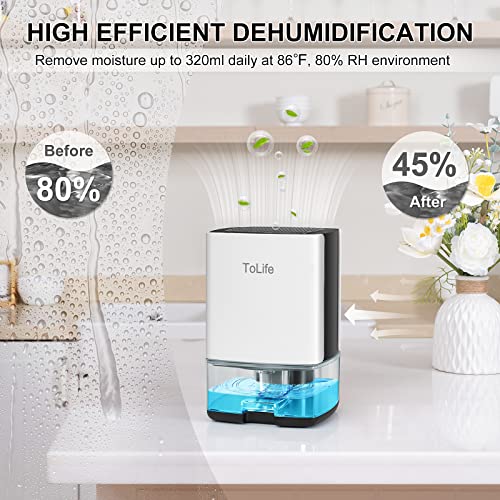 Dehumidifiers for Home 30 OZ Water Tank with Auto-Off, Portable Small ToLife Dehumidifier for Bedroom, Room, Bathroom,RV, Closet 500 sq.ft,7 Colors LED Light,White & Black