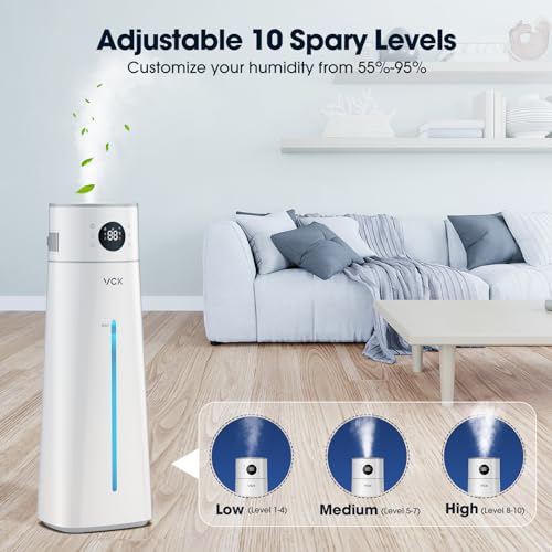 VCK 8L AI Smart Humidifier for Bedroom,Top Fill Cold Mist Humidifiers with 10 Adjustable Mist Levels, 50H Runtime, Auto Mode, 24H Timer, Whisper-Quiet Ultrasonic Humidifiers for Home Large Room Plant