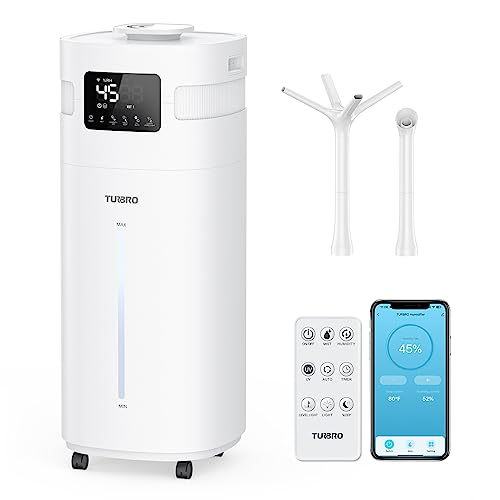 TURBRO Commercial Humidifier, WiFi-Enabled, 5.3Gal/20L Ultrasonic Air Vaporizer for Large Rooms up to 2000 Sq Ft, UV-C LED, Top Refill, with 360°Nozzle for Whole House, Greenhouse, Plant