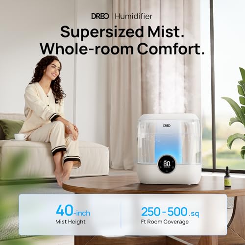 Dreo 6L Smart Humidifiers for Bedroom, Quiet Supersized Cool Mist Ultrasonic Humidifier with Diffuser, 60 Hour Runtime for Home, Nursery, Plant, White