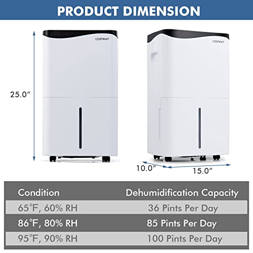COSTWAY 5500 Sq. Ft Dehumidifier for Basement & Large Room, 100 Pint Dehumidifier with Smart App & Alexa Voice Control, 4 Modes, 2 Speeds, 24H Timer, Low Noise Home Dehumidifier with Drain Hose