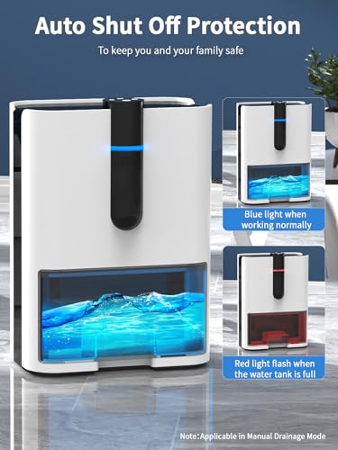 Dehumidifiers for Home,70 OZ Water Tank(1000 sq.ft), Small Dehumidifier with Drain Hose,Quiet Dehumidifier for Bathroom Bedroom Basement,Air Damp Rid,Auto Shut Off,Colors LED Lights,Two Working Modes