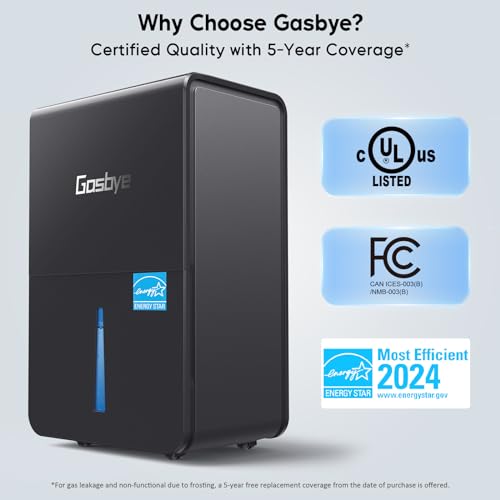 Gasbye 4500 Sq. Ft. Energy Star Dehumidifier for Basement with Drain Hose, Max 115 Pints/Day Dehumidifier for Large Room, Powerful Humidity Control, Easy Drainage, Auto-restart, Black