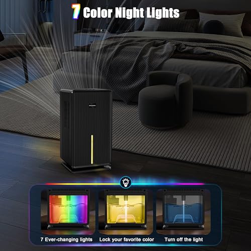 Dehumidifier,101 OZ Dehumidifiers for Bathroom Bedroom,Basement, Bathroom, RV, Closet, Bedroom with Auto Shut Off, Sleep Mode,7 Colors LED Light, Quiet Dehumidifiers for Home (850 sq. ft)