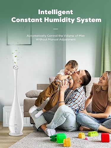 Aiheal Humidifier for Bedroom, 5L Cool Mist Floor Humidifiers for Large Room, Quiet Ultrasonic Humidifier with Smart Humidistat Mode and Essential Oil Diffuser, Baby Humidifiers with Sleep Mode, White
