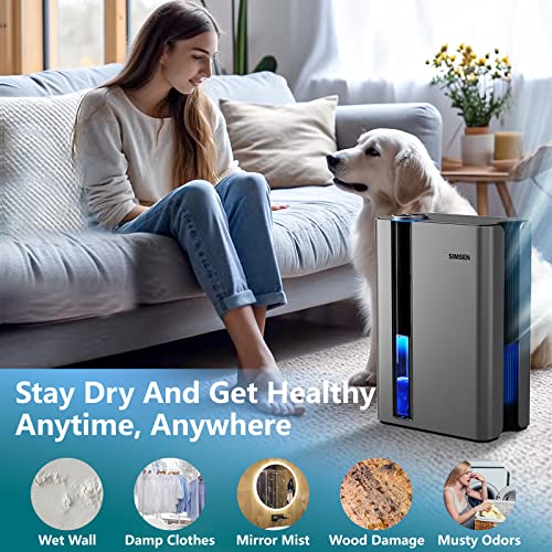 SIMSEN 95oz Dehumidifiers for Home, 800 sq ft Quiet Dehumidifier with Reusable Filter and Ionizer, Small Dehumidifier with Drain Hose, Dehumidifiers for Bedroom Bathroom Basements Closet RV