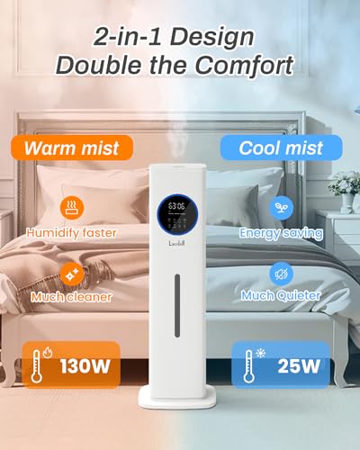 Warm and Cool Mist Humidifiers for Bedroom Home, 2.1gal Quiet Humidifier for Large Room up to 500 ft with Customized Humidity, Night Light, Easy Top Fill, 12H Timer, Essential Oil, Child Lock
