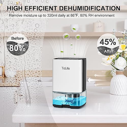 Dehumidifiers for Home 30 OZ Water Tank with Auto-Off, Portable Small ToLife Dehumidifier for Bedroom, Room, Bathroom,RV, Closet 500 sq.ft,7 Colors LED Light,White & Black