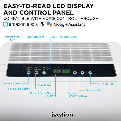 Ivation 4,500 Sq Ft Smart Wi-Fi Energy Star Dehumidifier with App, Continuous Drain Hose Connector, Programmable Humidity, 2.25 Gal Reservoir for Medium and Large Rooms (4,500 Sq Ft)