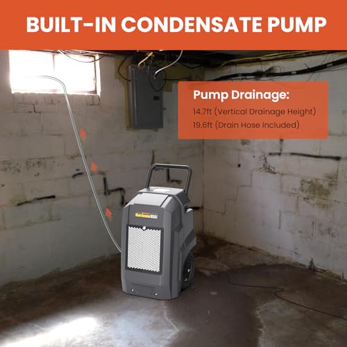 Abestorm 180 Pints Commercial Dehumidifier with Smart WiFi Industrial Dehumidifier Pump Drain Hose, for Basements, Garages, Job Sites, Gray