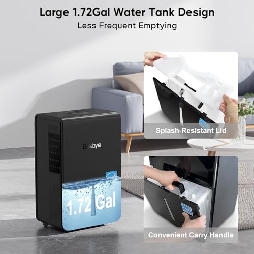 Gasbye 4500 Sq. Ft. Energy Star Dehumidifier for Basement with Drain Hose, Max 115 Pints/Day Dehumidifier for Large Room, Powerful Humidity Control, Easy Drainage, Auto-restart, Black