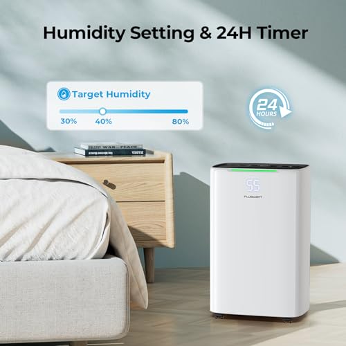 5000 Sq.ft Dehumidifier for Basement, PLUSCENT 52 Pints Quiet Dehumidifiers with Drain Hose for Home Large Room Bedroom, Smart Humidity Control & Monitor, 4 Operation Modes, 24H Timer, Auto Defrost