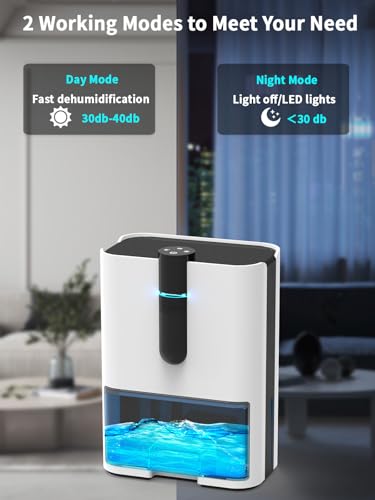 Dehumidifiers for Home,70 OZ Water Tank(1000 sq.ft), Small Dehumidifier with Drain Hose,Quiet Dehumidifier for Bathroom Bedroom Basement,Air Damp Rid,Auto Shut Off,Colors LED Lights,Two Working Modes